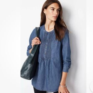 J. Jill Pintuck long sleeve tunic‎ blue denim size medium casual classic EUC